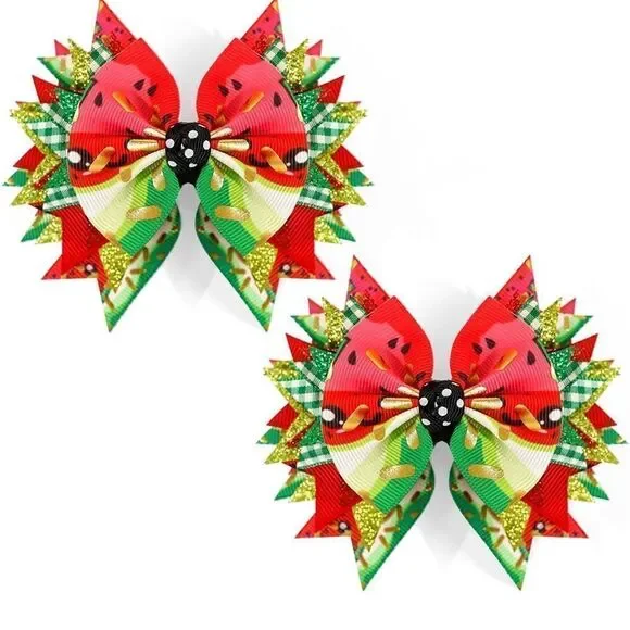 Christmas Hair Bows Barrettes Clips NEW SET OF 2‎