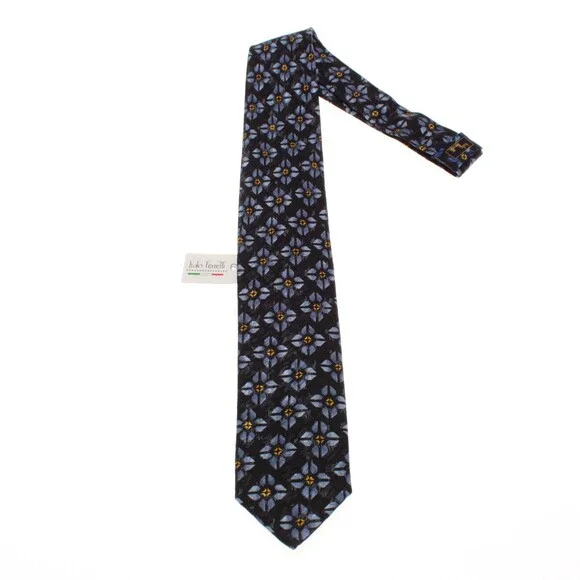 Italo Ferretti NWT Neck Tie in Black with Blue & Yellow Floral Print 100% Silk