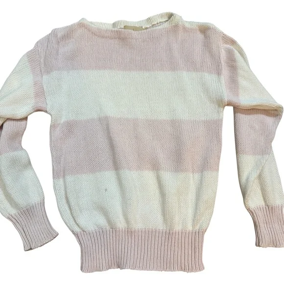 J. Crew Cream & Pink Crew Neck Sweater Sz S Vintage‎