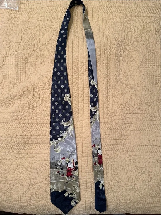 Disney Navy & Silver Mickey Mouse Patterned Silk Tie