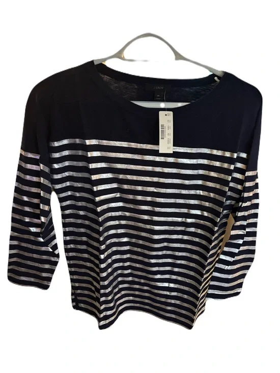 J. Crew Navy Top with Metallic Silver Stripes