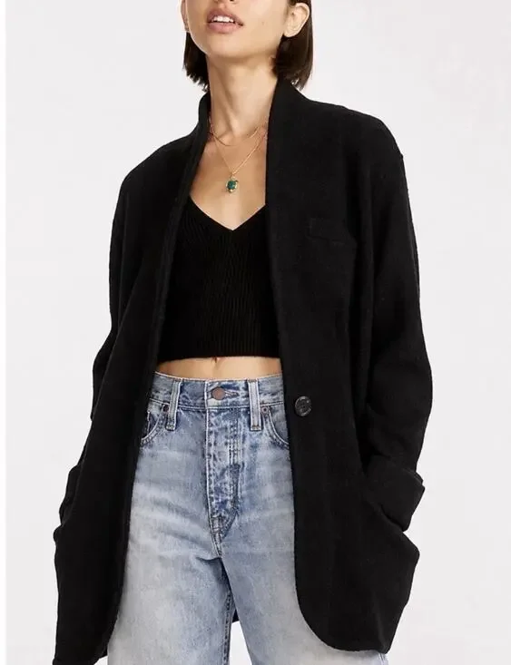 J. Crew Black Open-Front Relaxed Cardigan Blazer