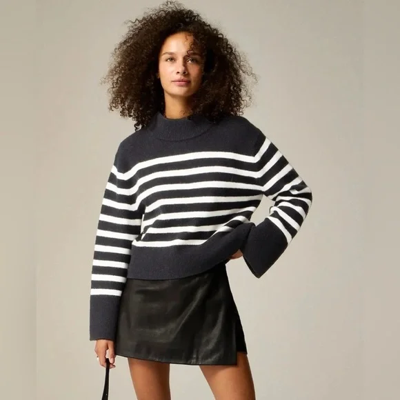 J. Crew Chunky Crew Neck Merino Wool Blend Striped Sweater. Size-Small