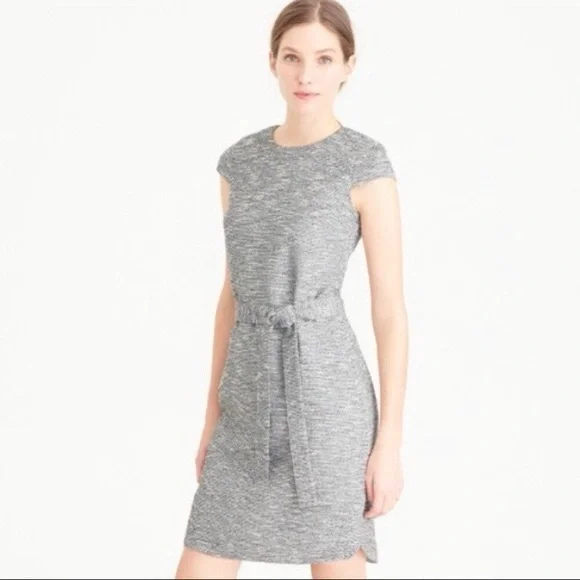 J.Crew Tweed Belted Short Sleeve Knee Length Dress 4‎ Gray Workwear Capsule