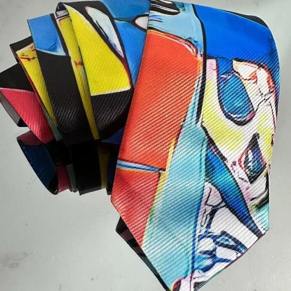 Tie Designer Menswear Necktie Mid Century Patchwork Blue Modernist Abstract Art