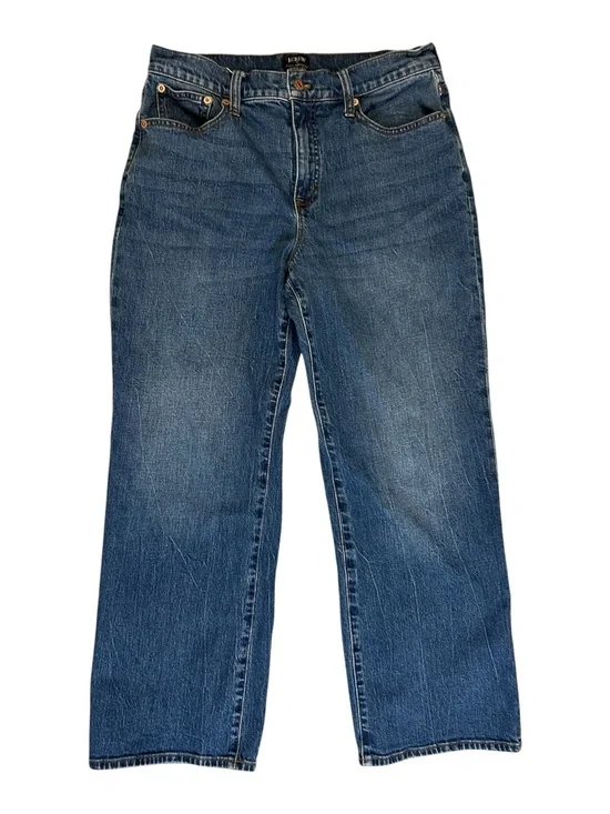 J.Crew Full Length Wide Leg Jeans Womens 30P Petite Blue Denim High Rise Stretch
