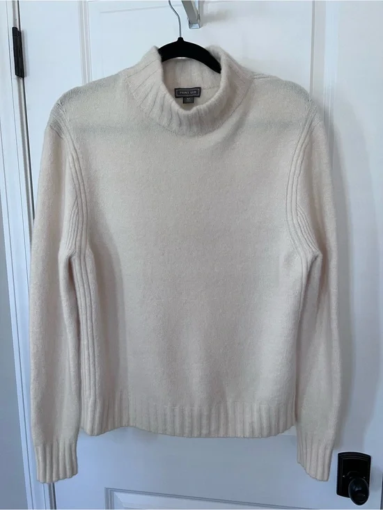 J. Crew Point Sur Nylon/Wool Mock neck Sweater Ivory Cream Size XL EUC