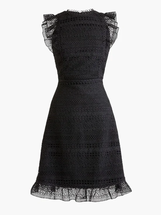 J.Crew Cap-Sleeve Ruffle Dress in Mixed Lace