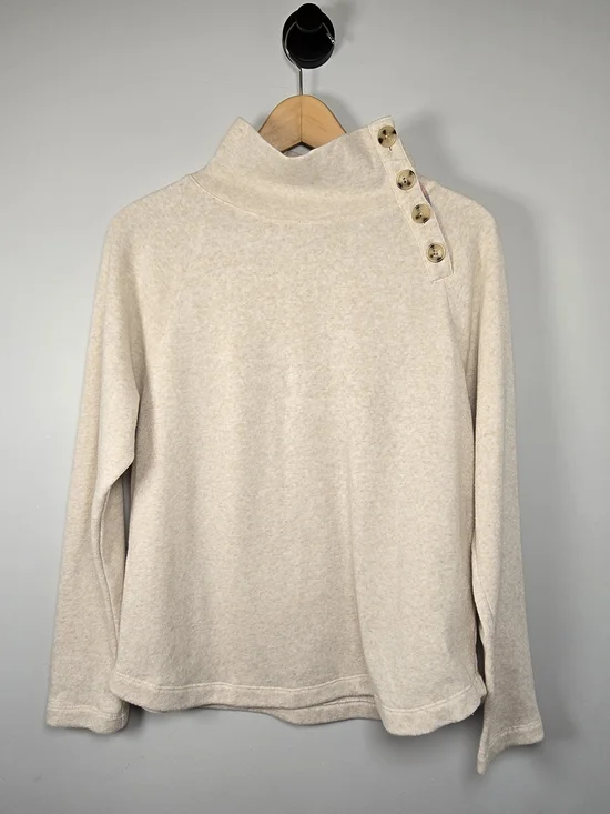 J. Crew Cream Button-Shoulder Turtleneck Sweater Wide button-collar pullover