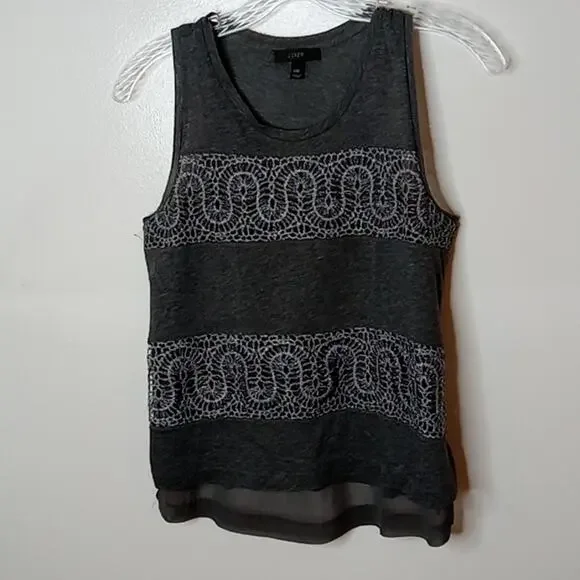 J.CREW Women's Grey and Lace XXS Tank. Atleisure, Layering, Casual, Minimalist