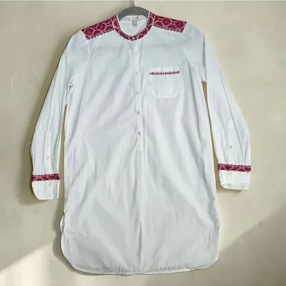 J. Crew White Tunic with Red Patterned Details