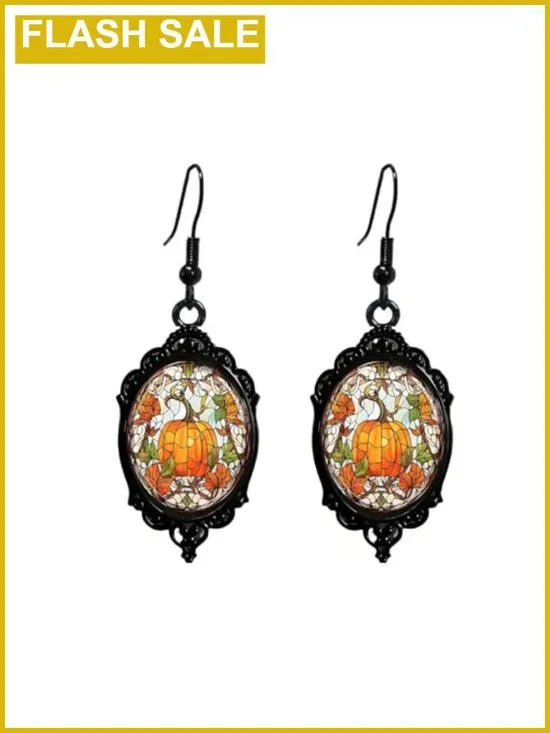 Thanksgiving Pumpkin Maple Leaf Dangle Earrings Women Fall Jewelry