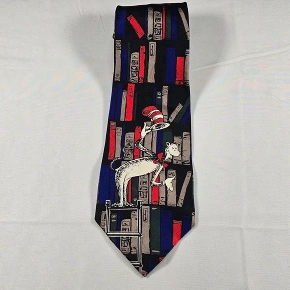 Dr. Seuss Cat in the Hat Library‎ Books Silk Tie Teacher Book Lover Novelty