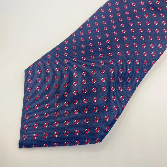 Christian Dior Tie Mens OS Navy Blue Excellent Silk Geometric Medallion Italy