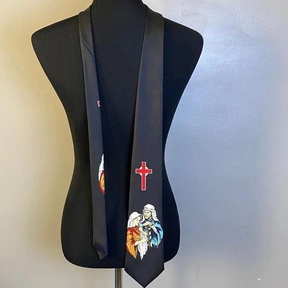 Renaissance Hand Made Religious Themed Black Tie Nativity Jesus Mary & Joseph