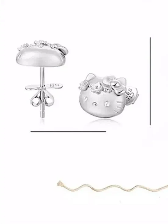 Hello Kitty Sterling Silver Diamond Stud Earrings