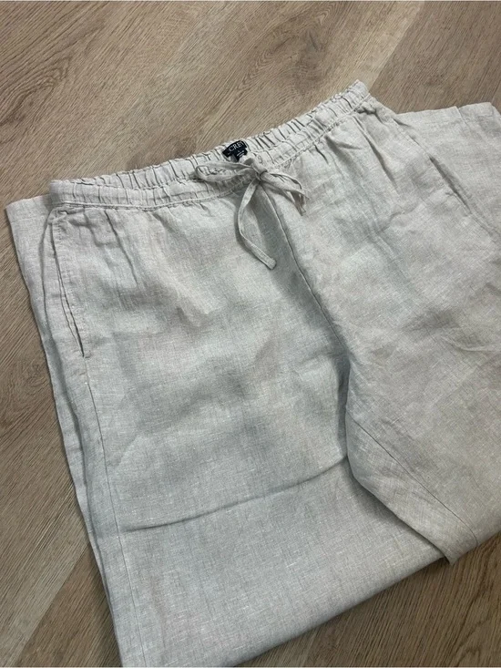 NWT J. Crew 100% Linen Soleil Drawstring Straight Leg Pant in Flax