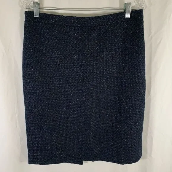 J. Crew Wool Blend Skirt Women's 8 Blue Zip Back Knee Length 32