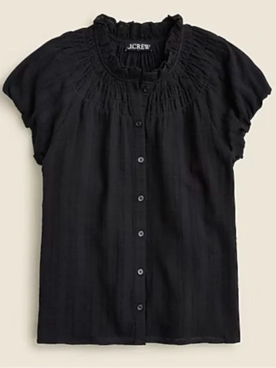 NWT J Crew Smocked-neck top in textured gauze Black XS