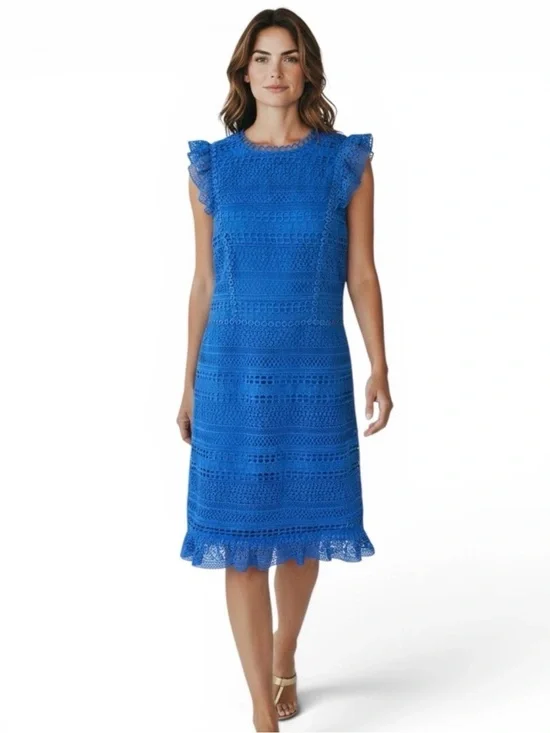 J. Crew Cobalt Crochet Midi Dress with Ruffle Details