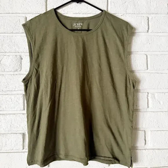 J. Crew Organic Slub Cotton Boxy Muscle Tee Tank Top Olive Green Women's Sz M