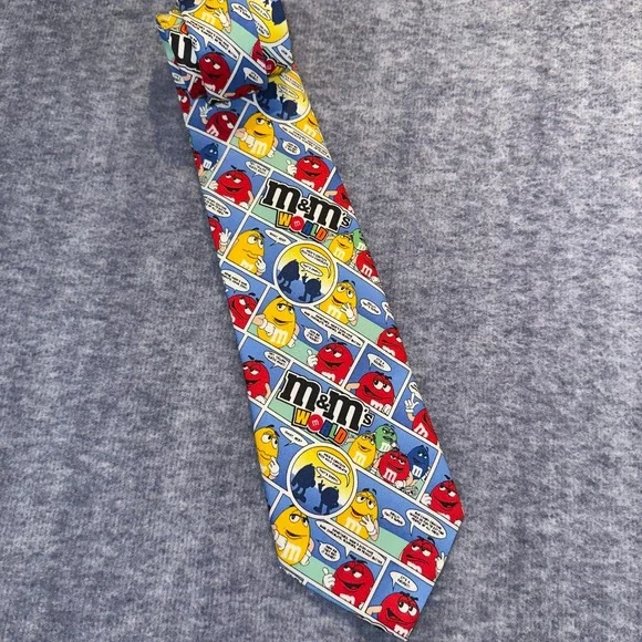 M&M Mens Tie World Comic Strip Character Red Yellow Blue Novelty Necktie