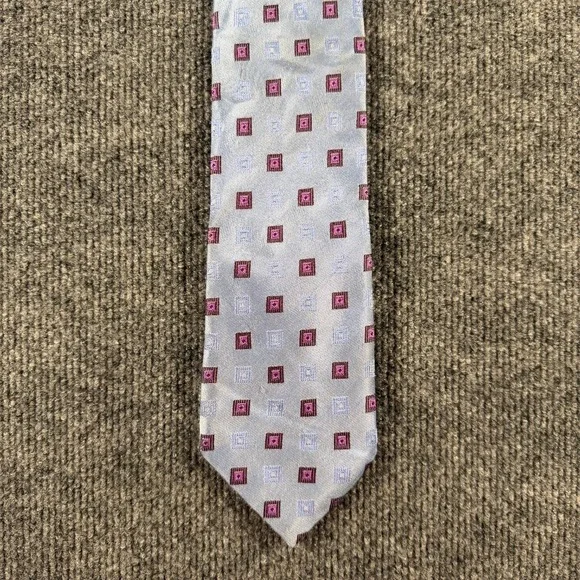 Canali Tie Blue Jacquard Geometric Squares Modern Luxury 3.75