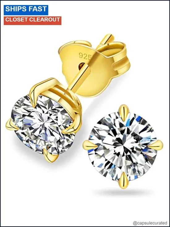 Moissanite Stud Earrings 5.0mm D Color VVS1 14K Gold Plated S925 Sterling
