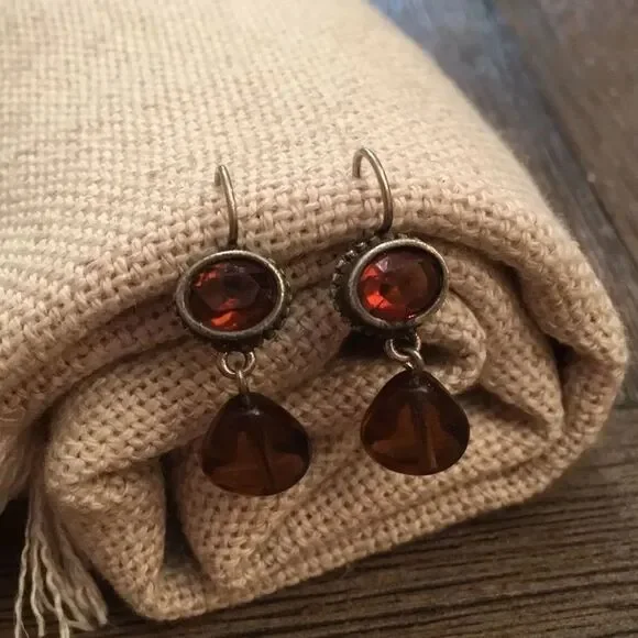 Sterling Silver Plated Earrings Amber & Topaz Color