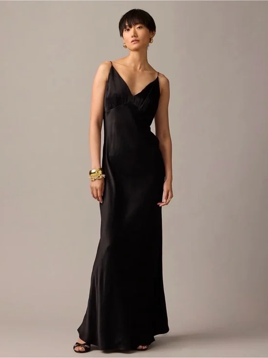 J.Crew Collection Full-Length V-Neck Slip Dress in Luster Crepe