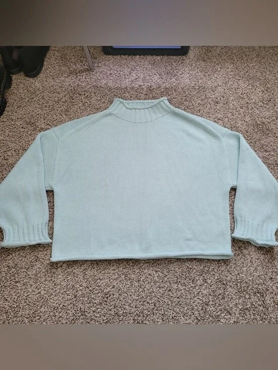 J. Crew 2025 Rollneck Sweater Pistachio Cream Green Blue Cotton XL Extra Large