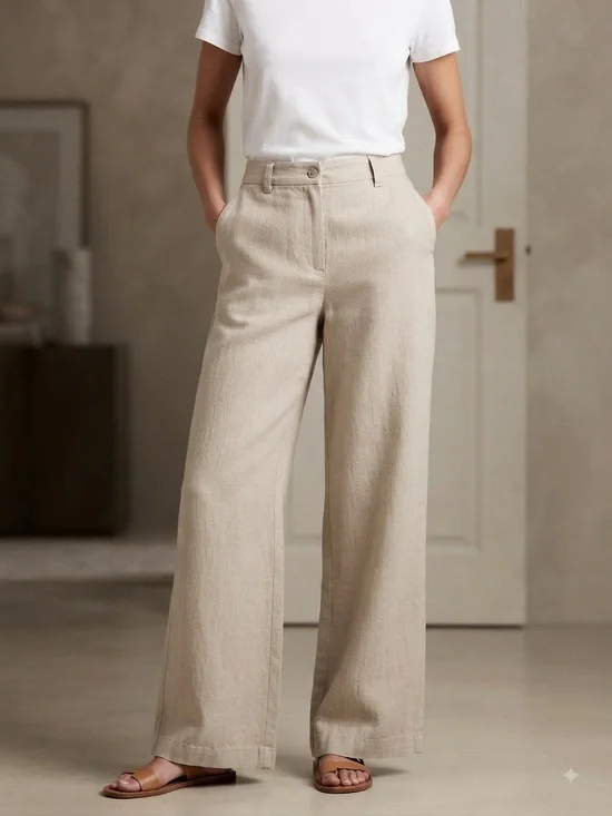 J. Crew Wide-Leg Linen-Blend Pants in Neutral Beige