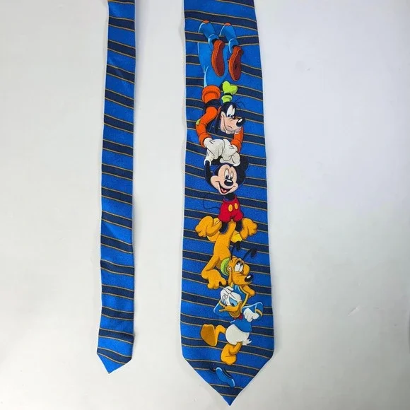 Walt Disney World Vintage Silk Tie Mickey Mouse Goofy Pluto Donald Duck Blue