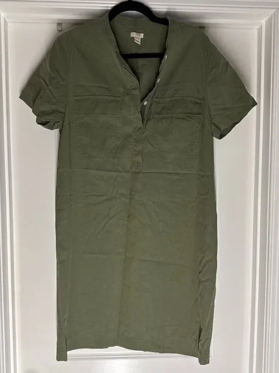 J.Crew Olive Green Utility Shirt Dress Short Sleeve Size 14