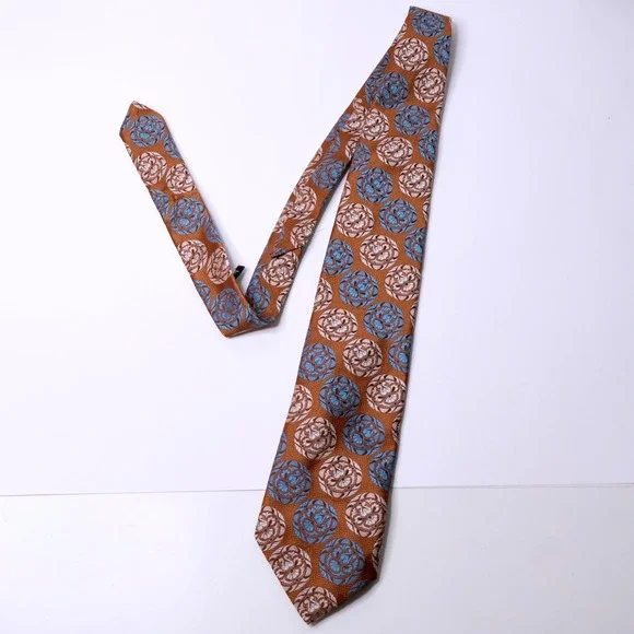 Gino Pompeii Vintage Brown Blue Floral Medallion Tie Italy Wide Retro Groovy VTG