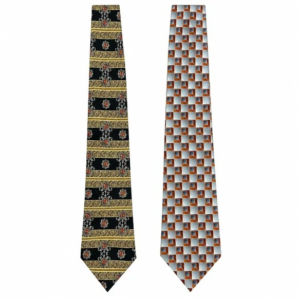 Pierre Cardin Necktie 2 Lot Mens OS Multi Good Silk Geometric Ornate Vintage