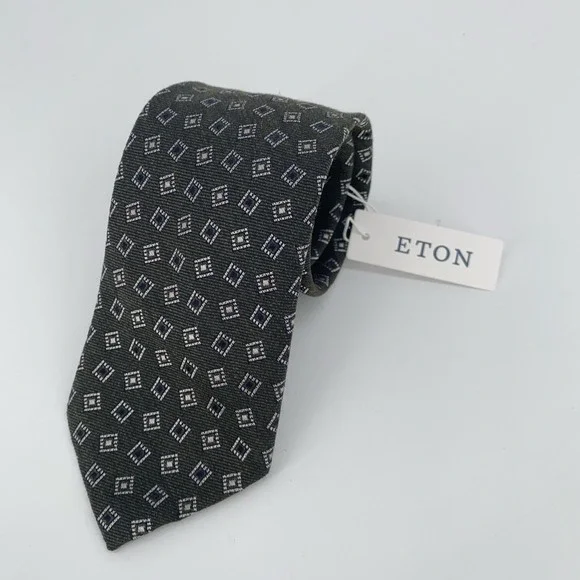 Eton Tie‎ Mens One Size Multi Patterned Wool Blend Luxury Necktie Italy Made NWT