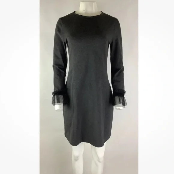 J Crew Sz S Sheath Dress With Tulle Trim Arms Gray Viscose Business Style