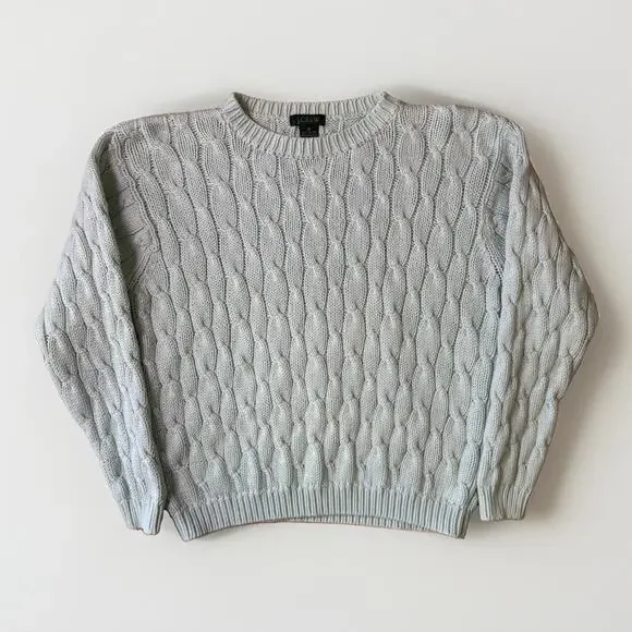 J Crew Cable Knit Sweater Women's Medium Teal Cotton Pullover Minimalist NYC