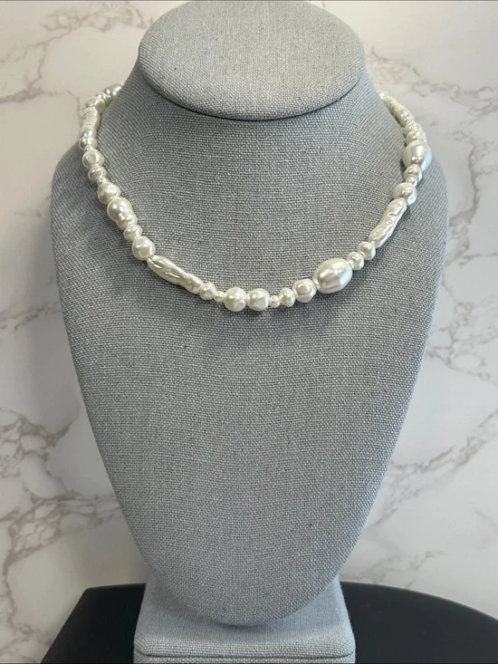 J. Crew White Glass Pearl Mix Necklace