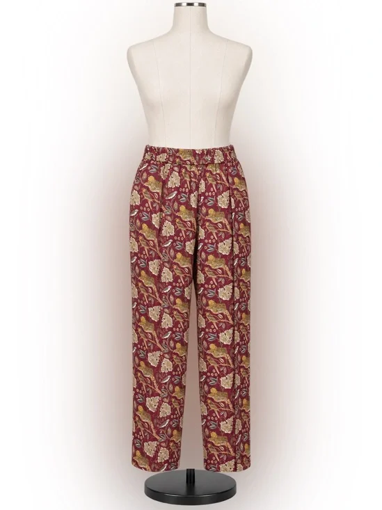J.Crew Collection Silk Twill Pull-On Pants Jungle Cat Floral Burgundy Size 6 NWT