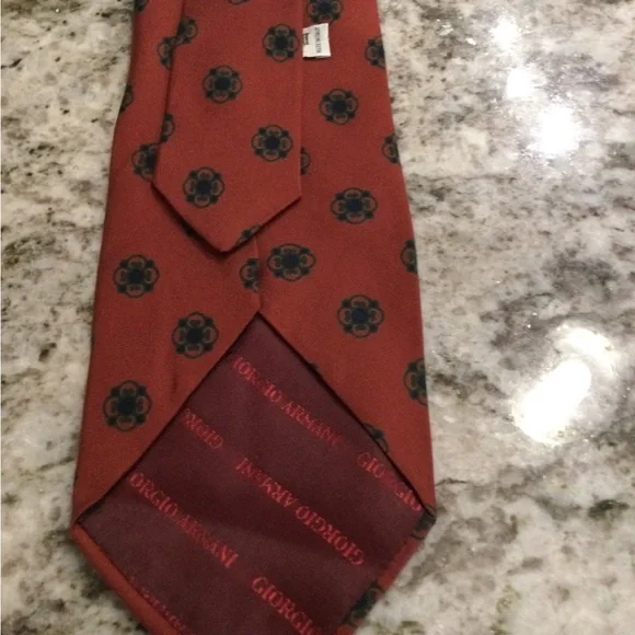 Giorgio Armani Burnt Orange Floral Medallion Silk Tie