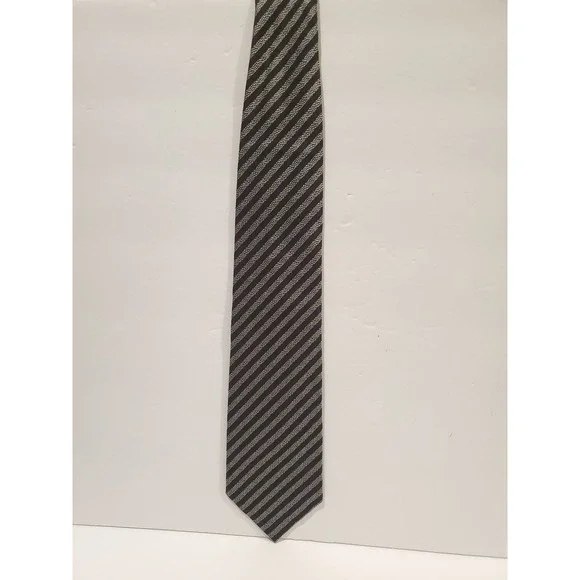Maxmillian Collection Silk Necktie - Made in Italy - Black Gray Diagonal Stripe
