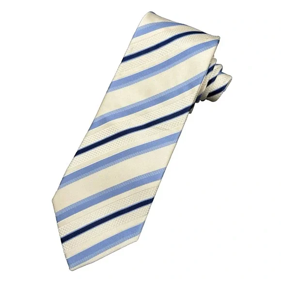 Donald Trump Tie 100% Silk White Blue Signature Collection Luxury Striped 61