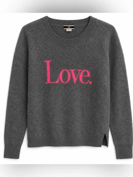 J.Crew 100% Cashmere Love Sweater Gray Pink Graphic Crew Neck Medium Women’s