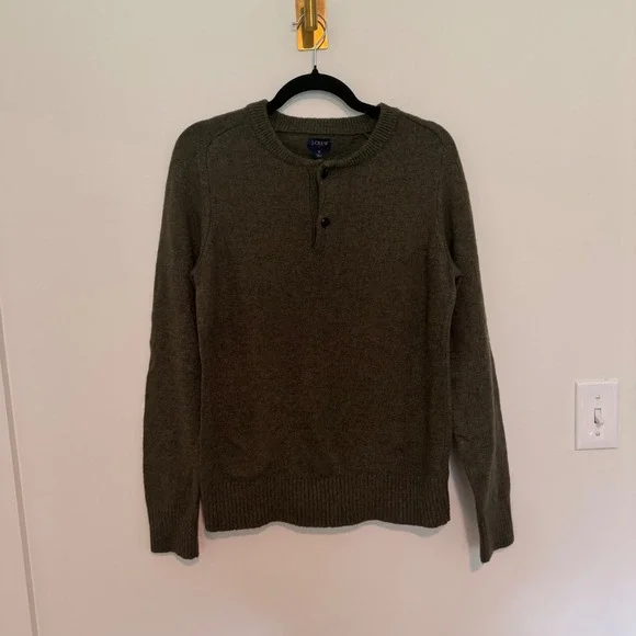 J.Crew Womens Olive Green Wool Blend Henley Sweater‎ Size S Long Sleeve Knit