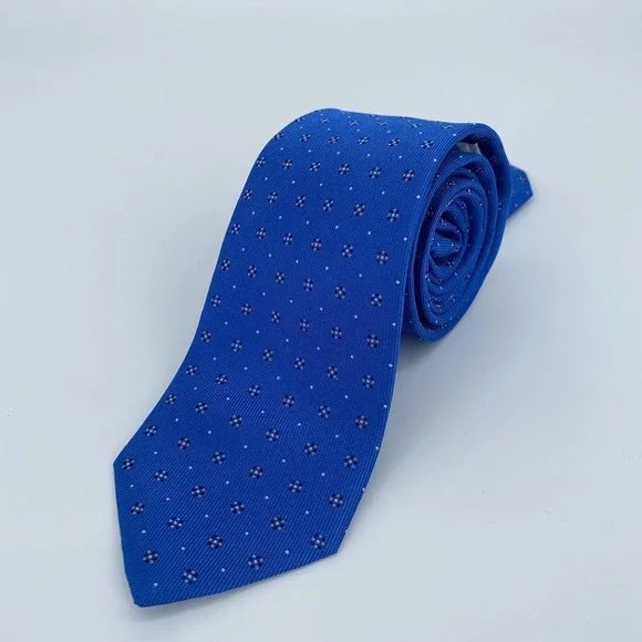 Eton Tie Mens One Size Blue Patterned Silk Classic Luxury Necktie England‎ Made