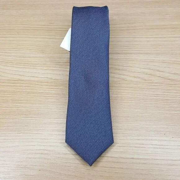 BAR III Mens Neck Tie Blue Micro Dot Slim Skinny Silk Blend