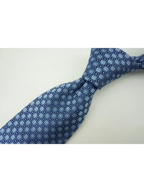 Eton Navy Sky Blue Woven Geometric 100% Silk Tie Brand New With Tags