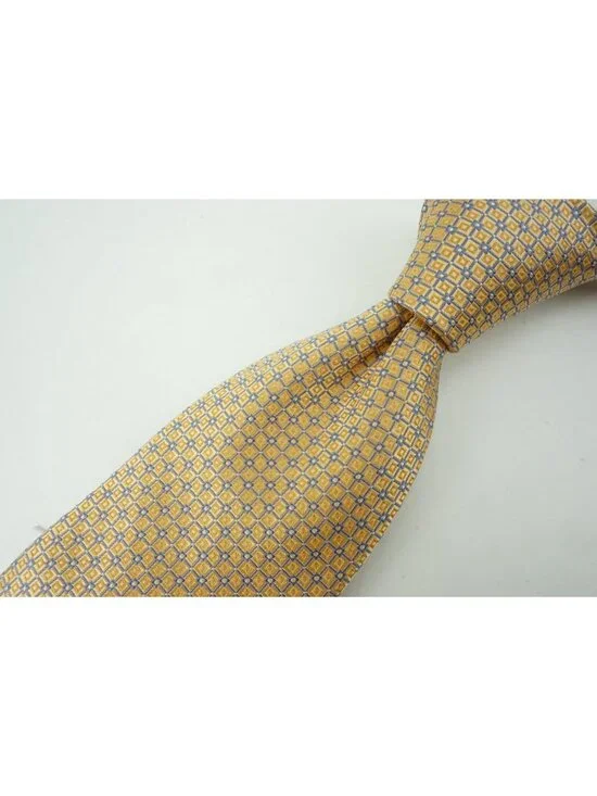 Eton Butter Yellow Lapis Blue Ditsy Micro Flower 100% Silk Tie Brand New Tags